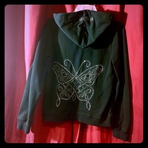 BCBG Bling Butterfly Black Hoodie L